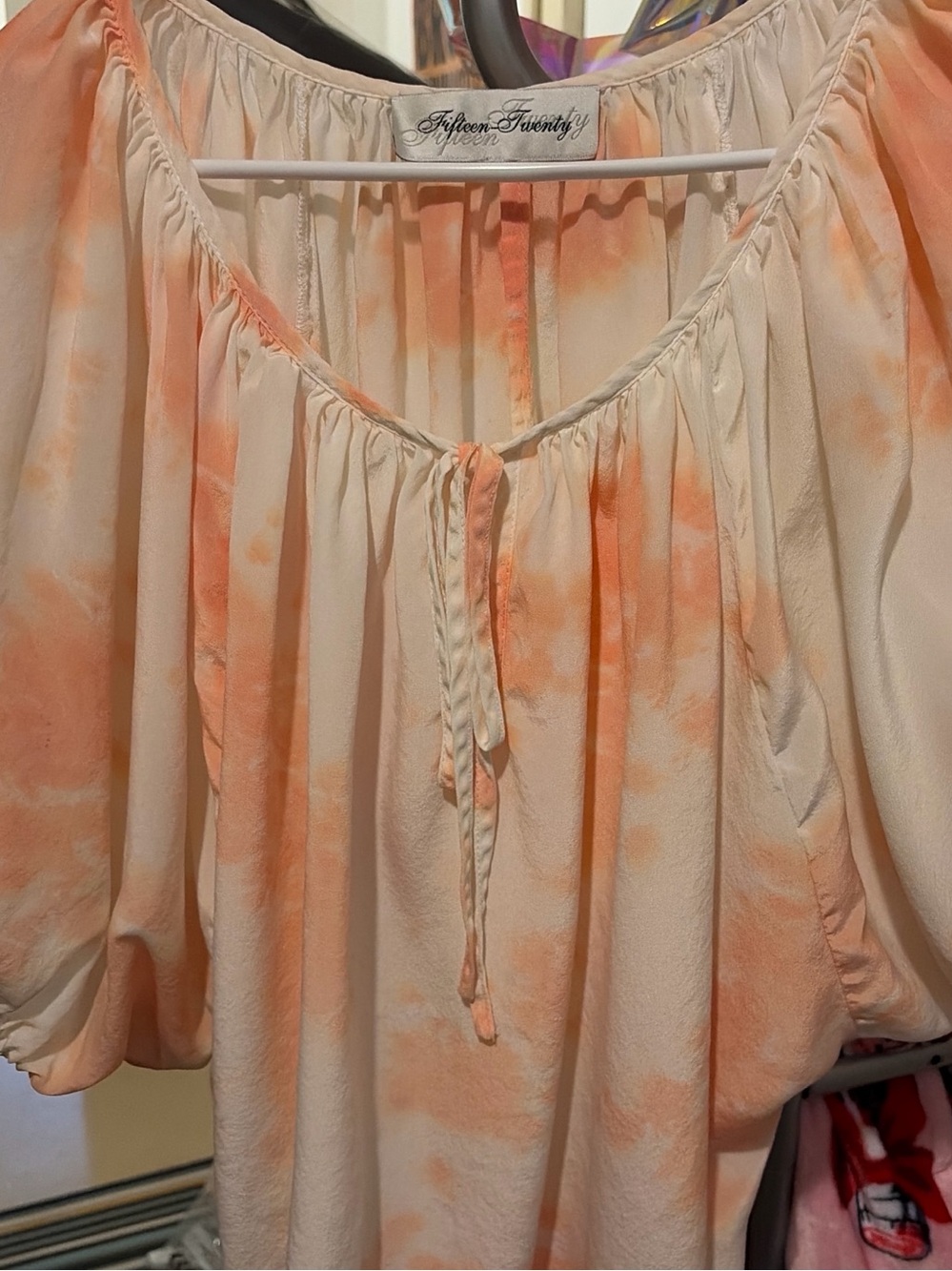 Fifteen Twenty Peach and Cream Tie-Dye Peasant Top